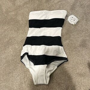 Sleek Black & White One Piece Strapless or Halter